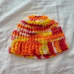 Colorful Striped handmade crochet Kids Beanie pink yellow orange white